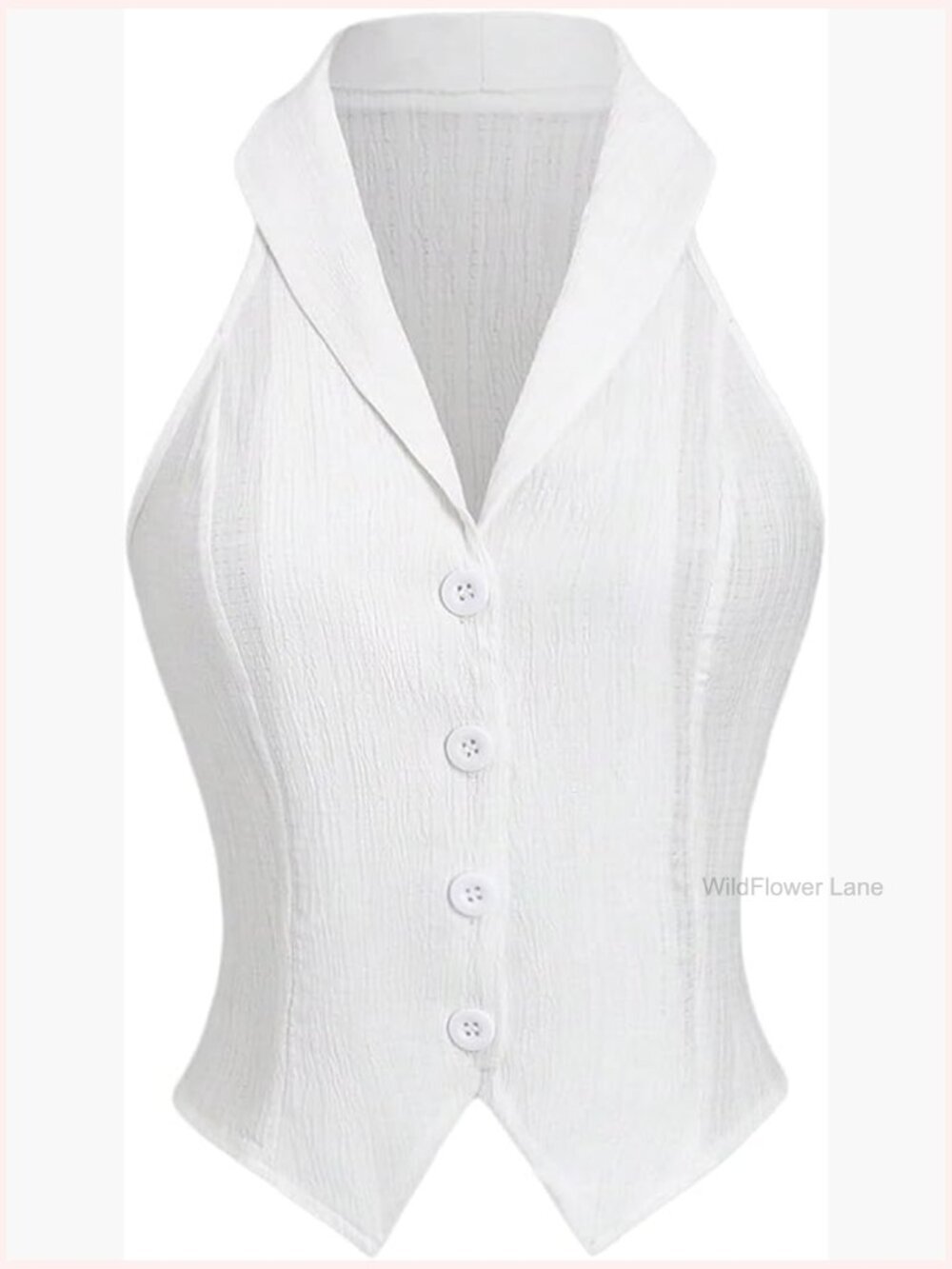 Sleeveless Halter Neck Button Up Work Blouse Top
